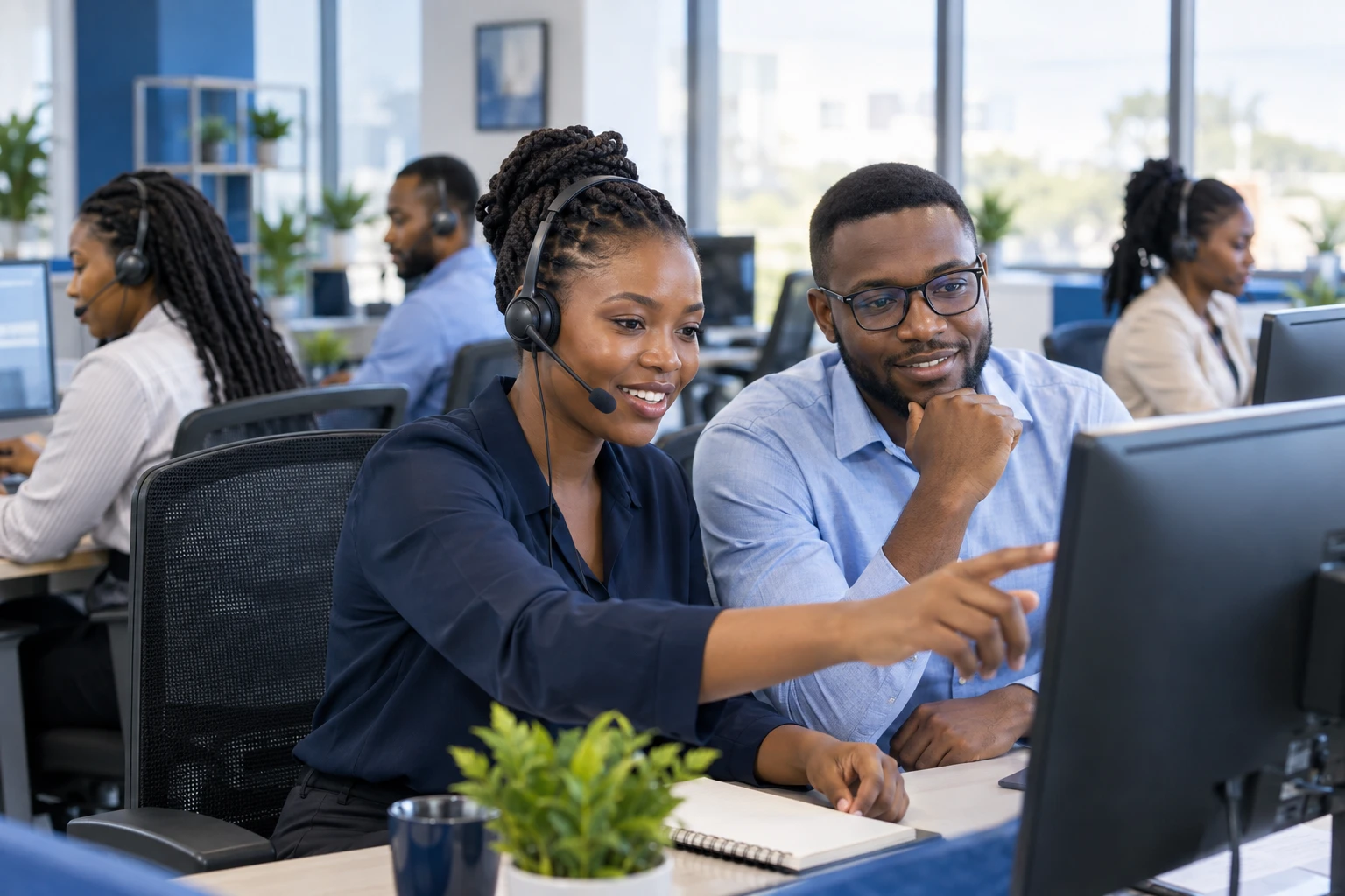 Illustrative BPO team collaborating in a modern operations workspace